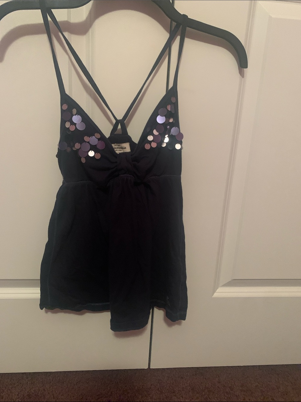 Abercrombie Vintage Y2K Navy Sequin Spaghetti Strap Tank with Crisscross Back